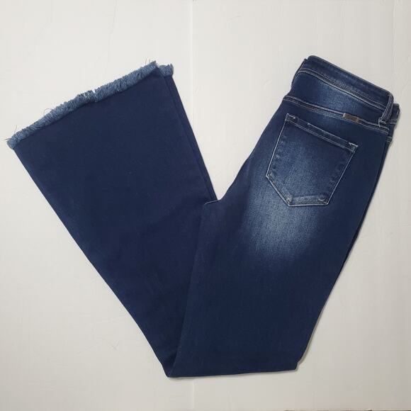 KanCan Sian High Rise Flare Jeans Dark Wash Size 11/29 Frayed Hem Bell Bottoms - Picture 4 of 14